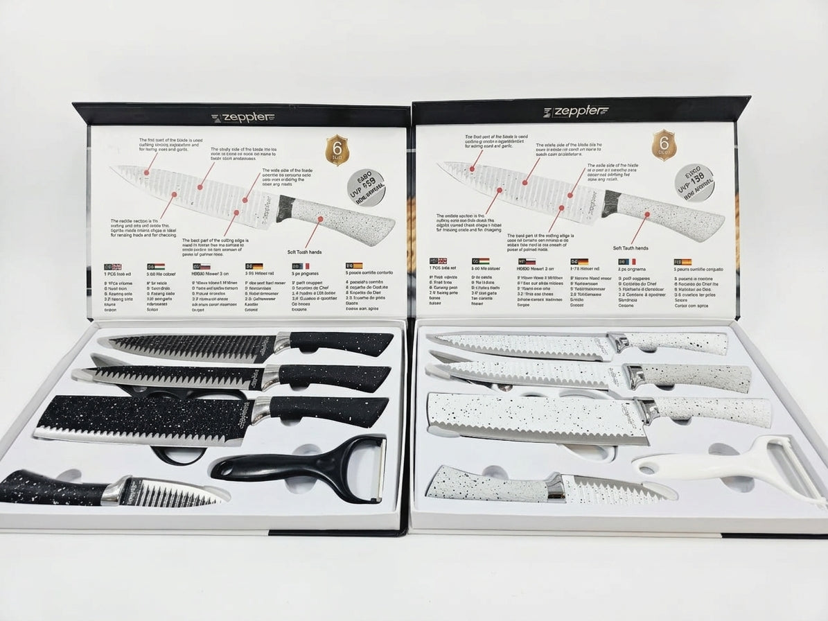Zeppter 6-Piece Kitchen Knife Set – Premium Knives with Peeler & Opener