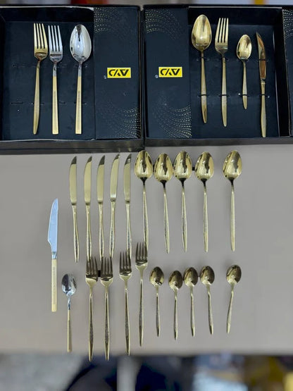 AYD 24-Piece Golden Cutlery Set – Premium High-Quality Tableware