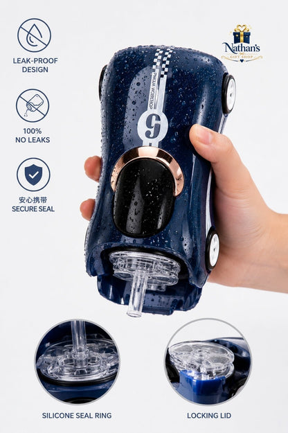 Kids Racing Car Insulated Water Bottle (300ml) – Leakproof Stainless Steel Straw Tumbler | Hot & Cold Thermal Bottle | Premium Gift for Boys & Girls - Nathan's Gift Shop