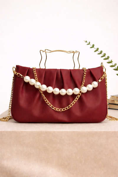 THE PEARL ELEGANCE PLEATED HANDBAG. (RED)