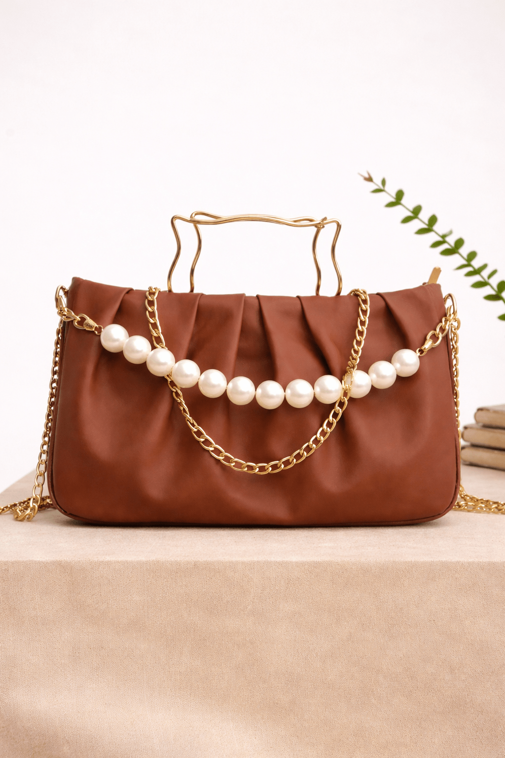 THE PEARL ELEGANCE PLEATED HANDBAG. (GREEN) - Nathan's Gift Shop